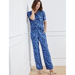 Talbots Blue Wide Leg Pull On Pants Placed Vines Outfit Set Resort Women’s